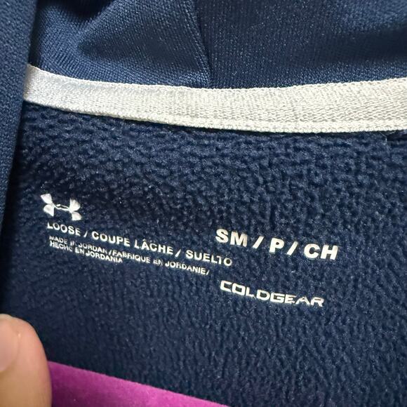 Under Armour Cold Gear 1357085 Fleece Big Logo Hoodie Blue Sweatshirt S - Picture 6 of 6